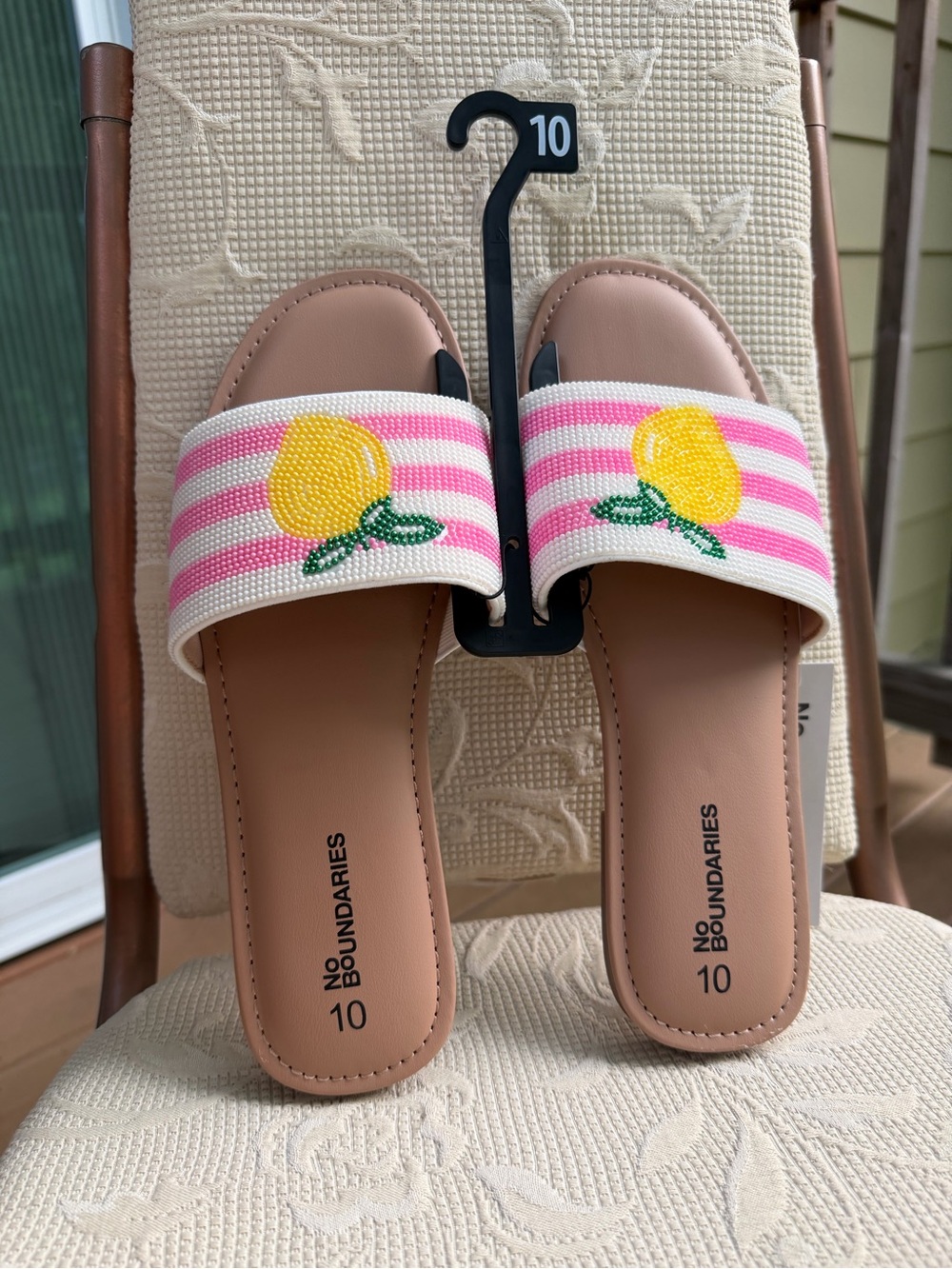 Women’s Beaded Lemon Slide Sandals Pink & White Size US 10 - Picture 7 of 16